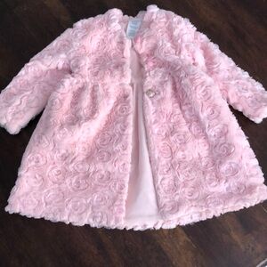 Blueberry Pink faux fur jacket 4TTulle Rosettes Faux Fur Button Front Pink Coat